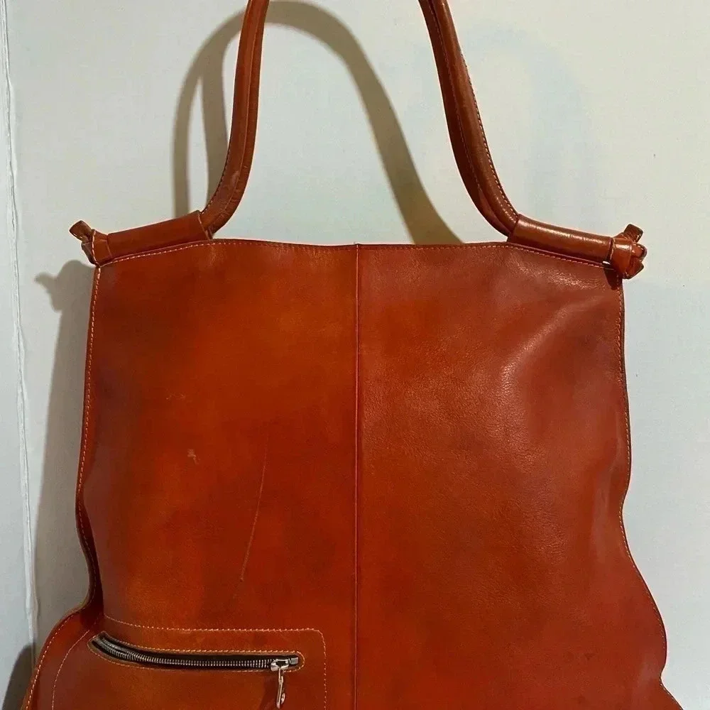 Michael Kon red orange leather satchel handbag